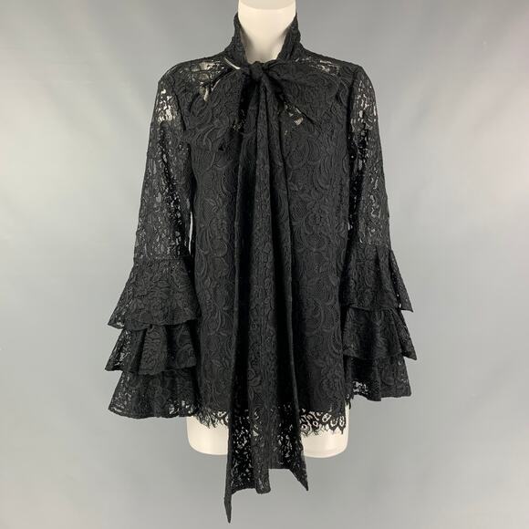 PRABAL GURUNG Size 4 Black Lace Nylon & Cotton Bow Blouse - Picture 1 of 1